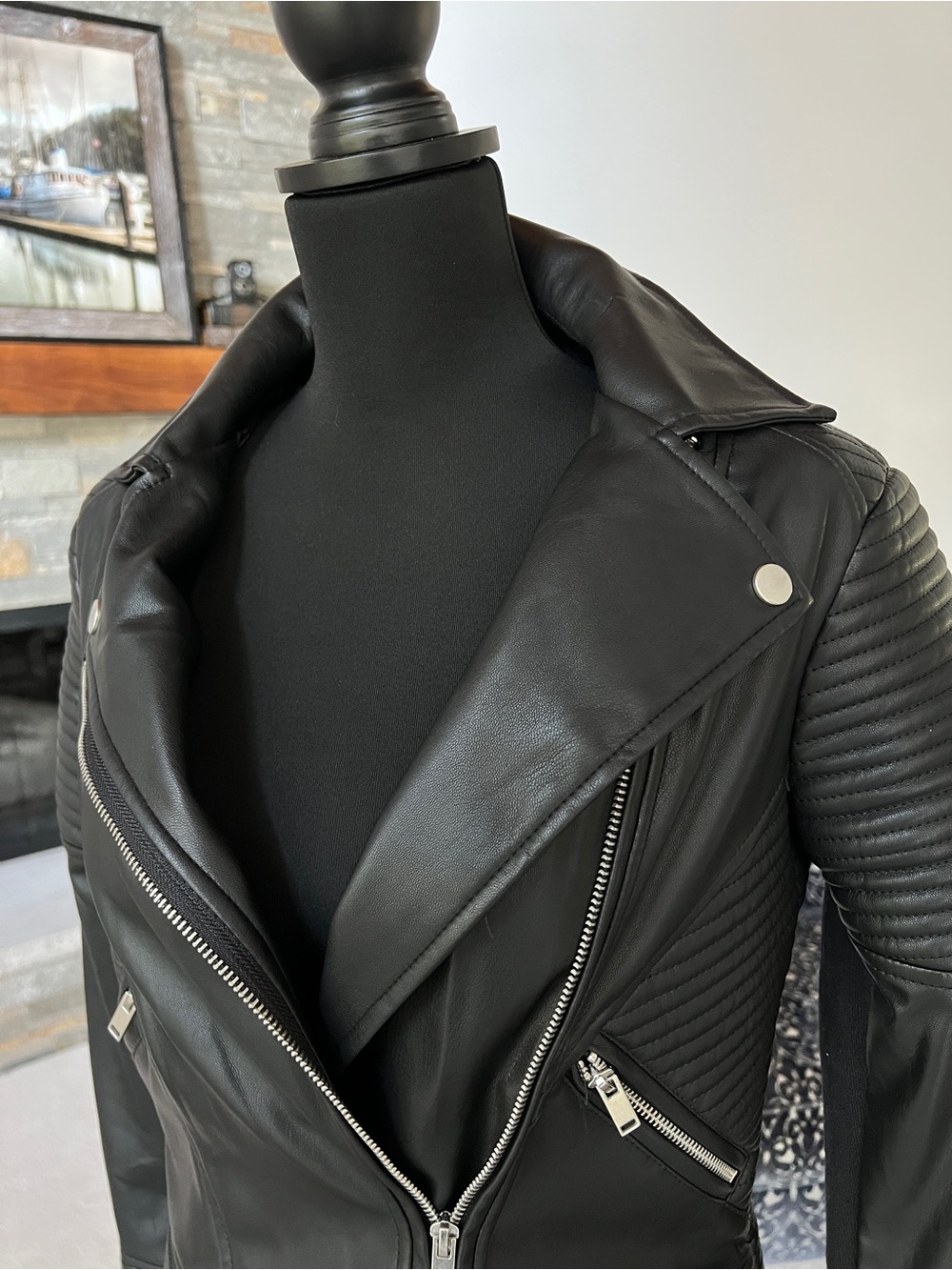 Bar III Black Faux Leather Moto Jacket with Silver Zippers - Picture 5 of 13